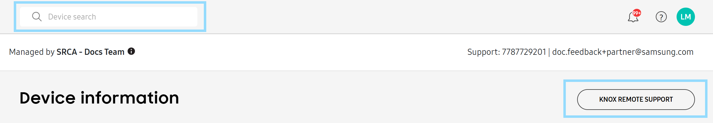 A screenshot of the button to open Knox Remote Support.