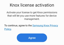 A prompt asking to agree to the Knox license.