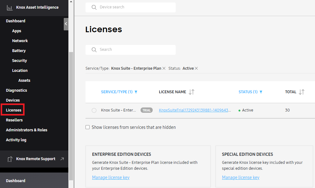 The consolidated licenses page