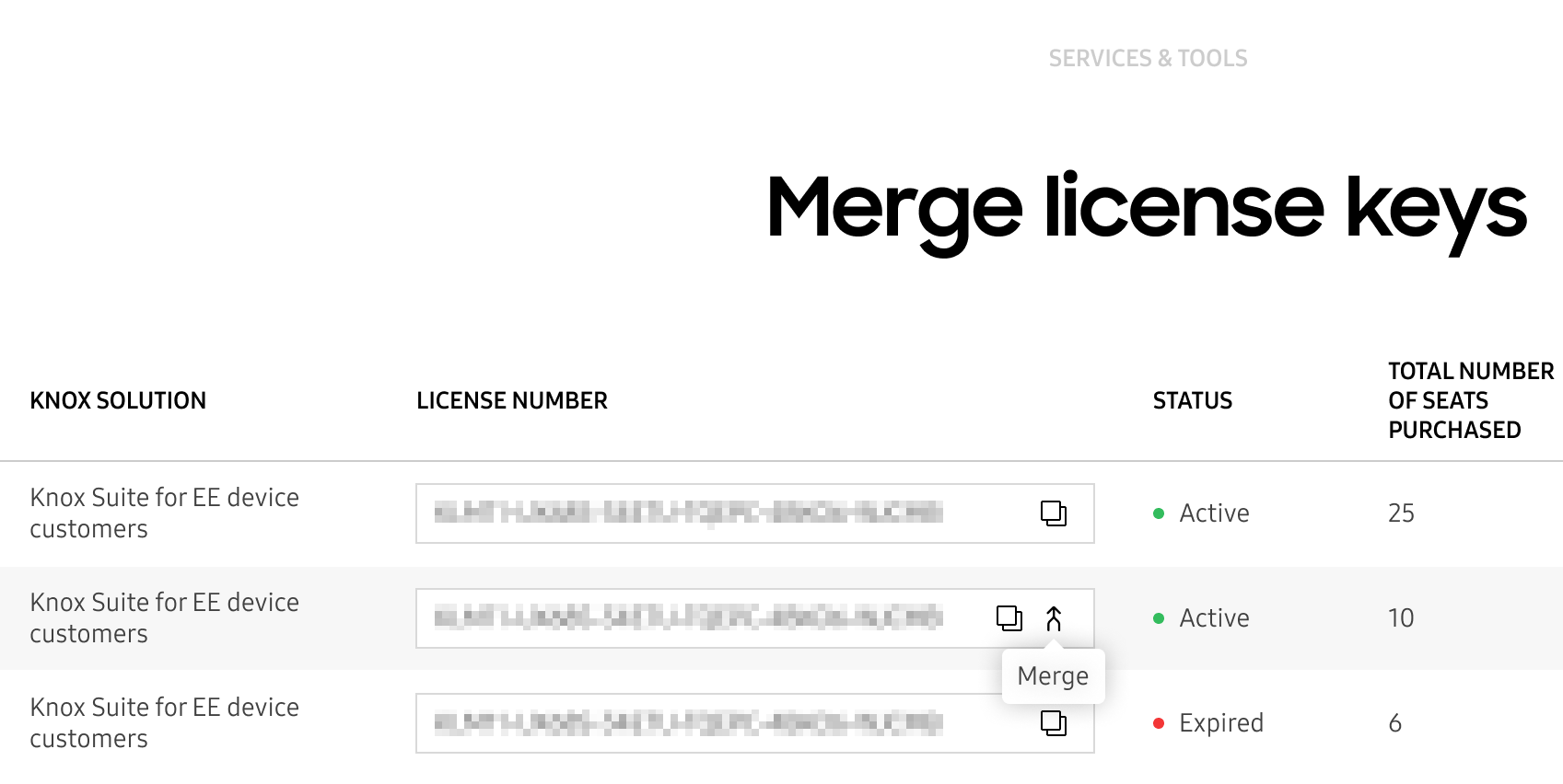 Merge licenses tab