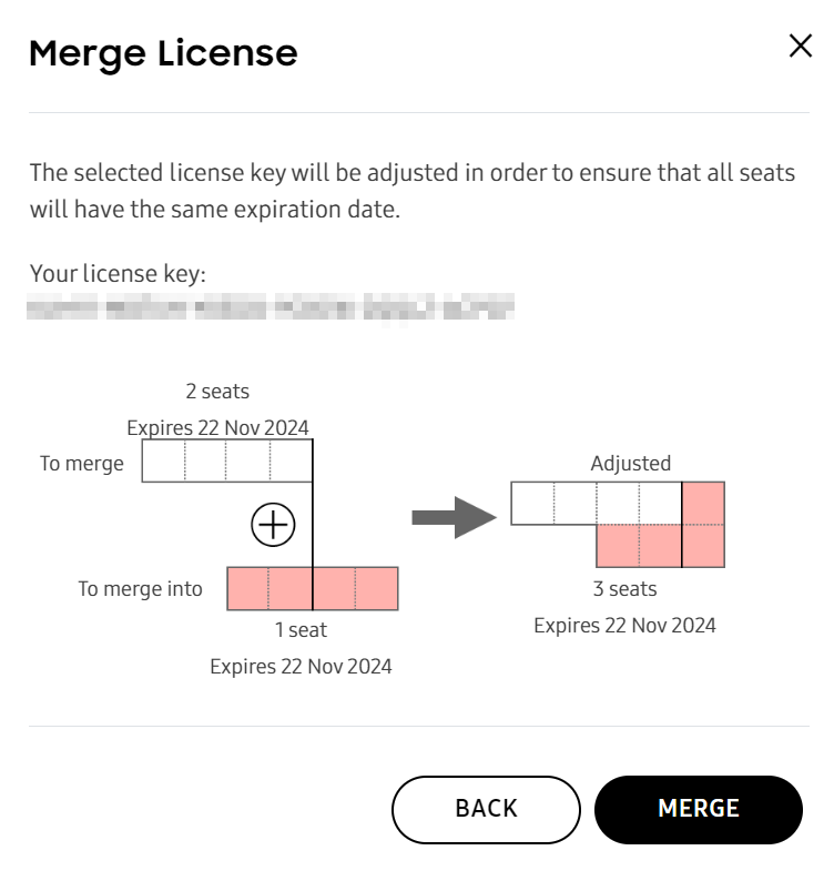 Merge License dialog