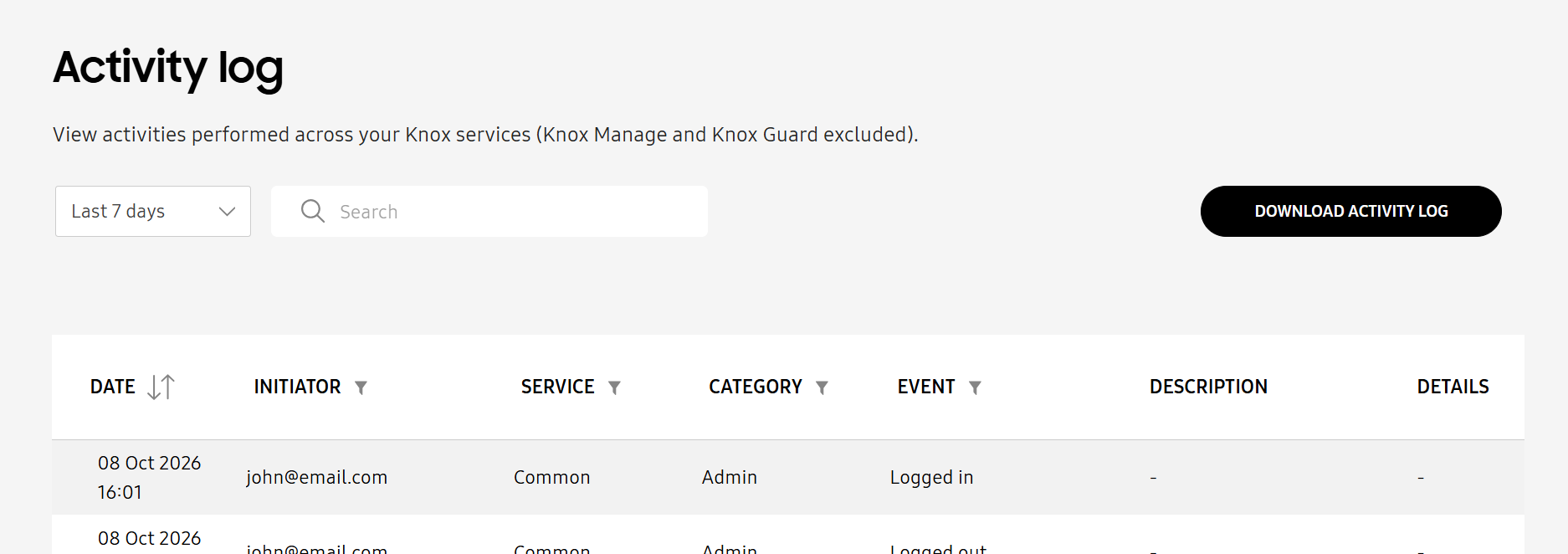 Activity log