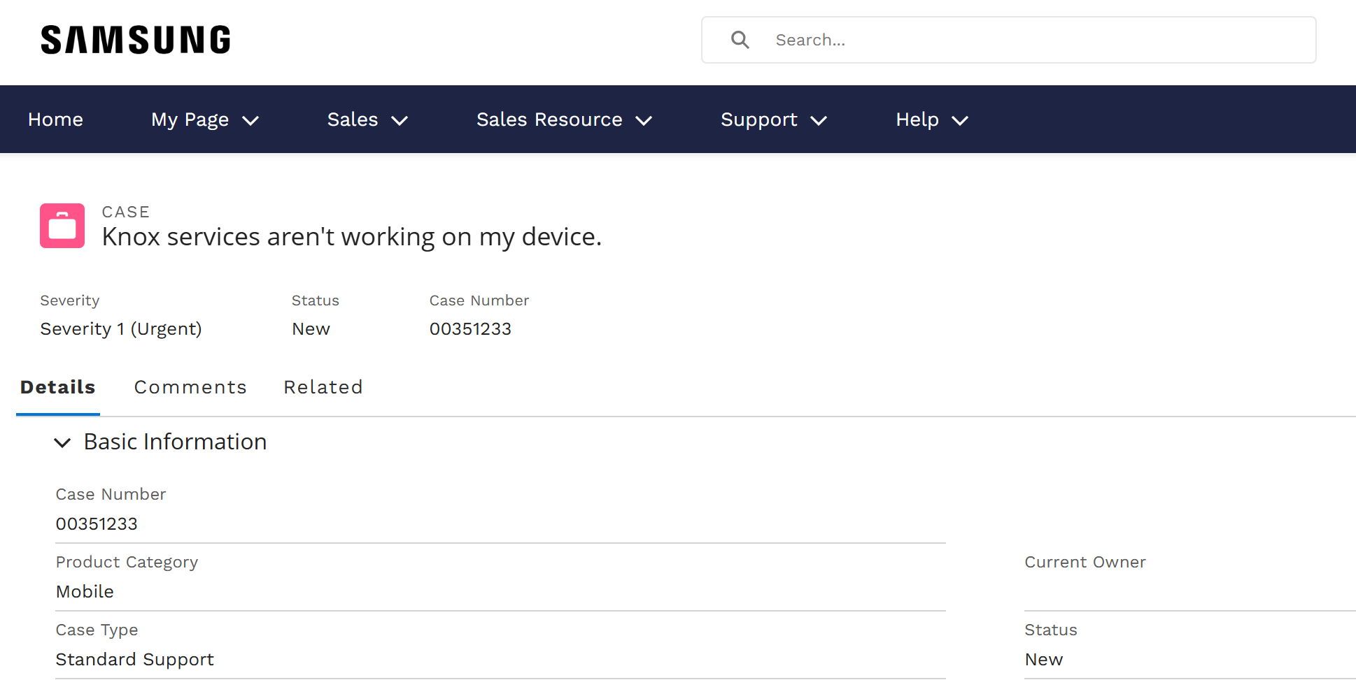 View support ticket details in the support portal.