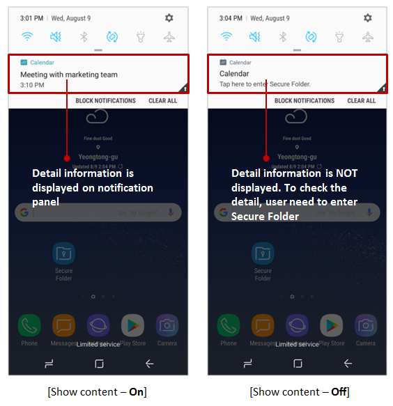 Show content set to on and off