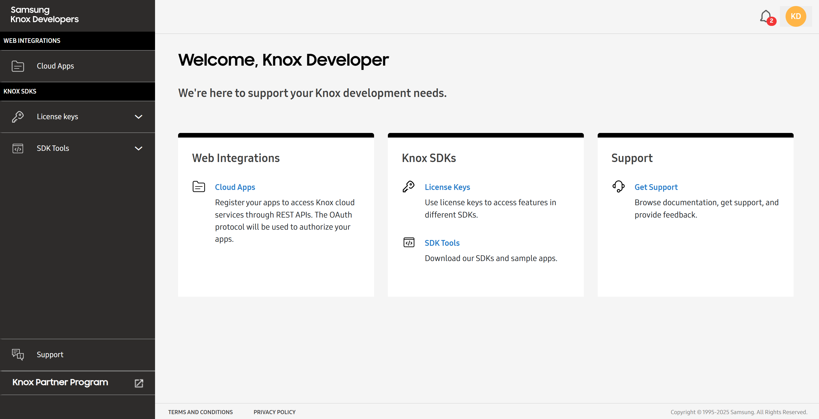 Samsung Knox Developers dashboard