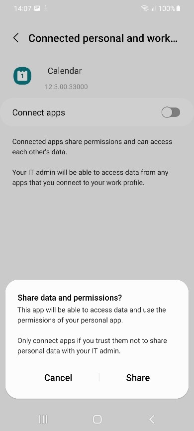 Popup when connected apps is turned on