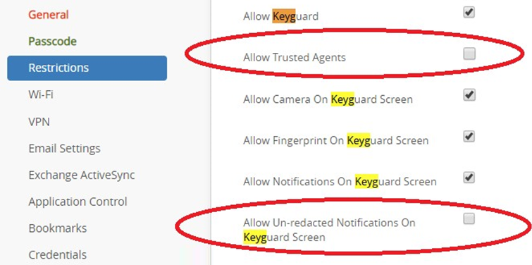 Keyguard restrictions