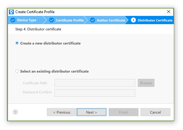 Create a new distributor certificate