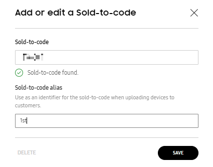 Dialog to add or edit a sold-to-code