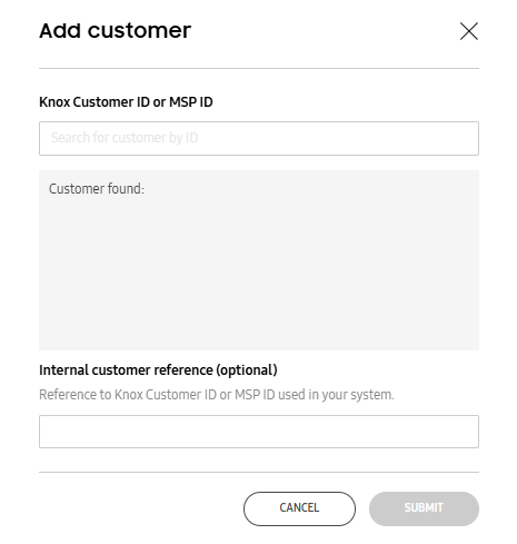 Add customer dialog on Customers page