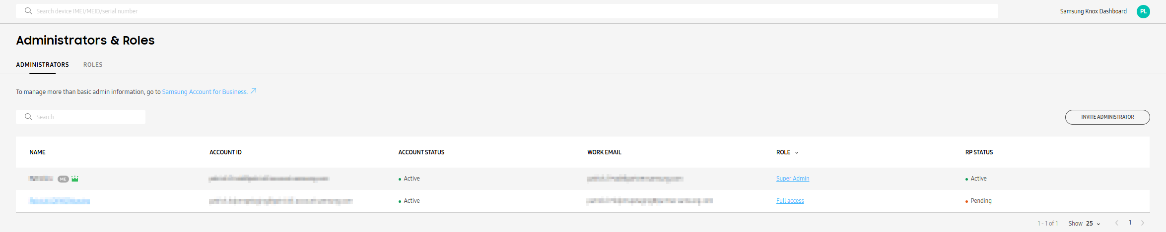 The Administrators & Roles page on the Knox Reseller Portal.