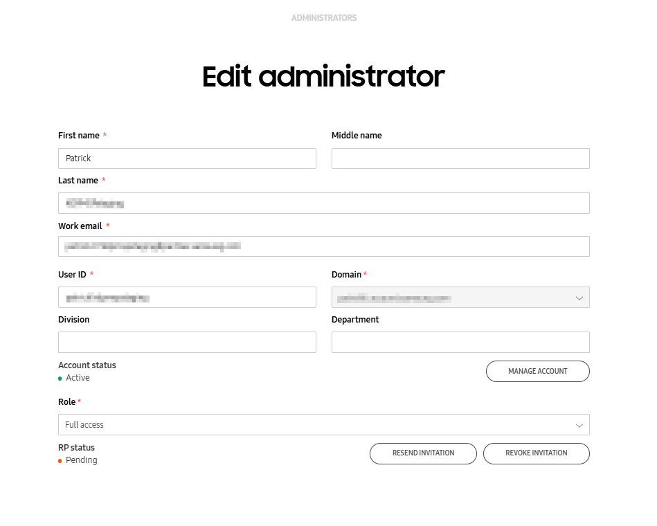 The Edit administrator dialog on the Knox Reseller Portal.