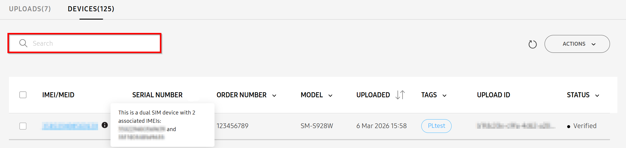 Search bar on Customers page
