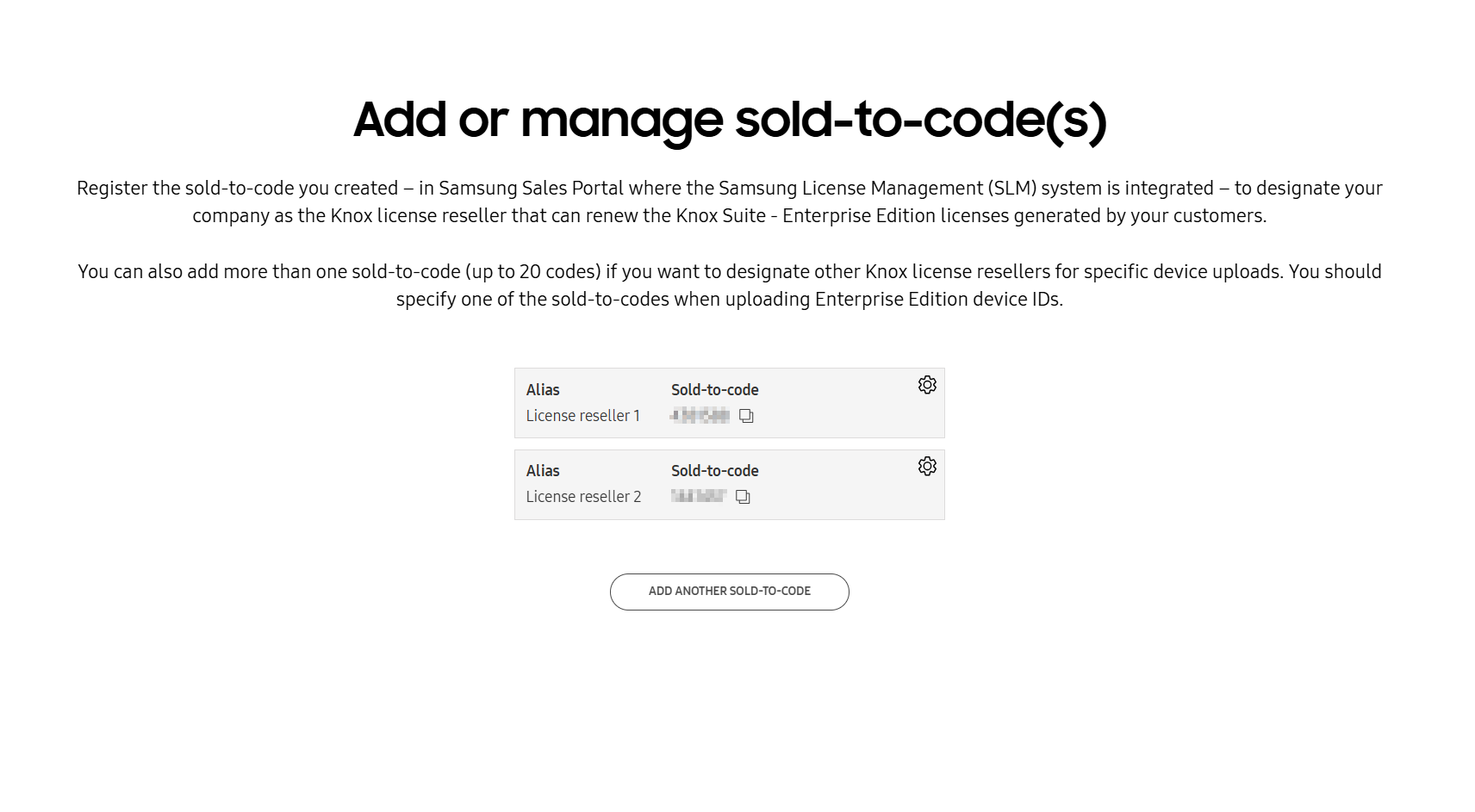 Example of new sold-to-code