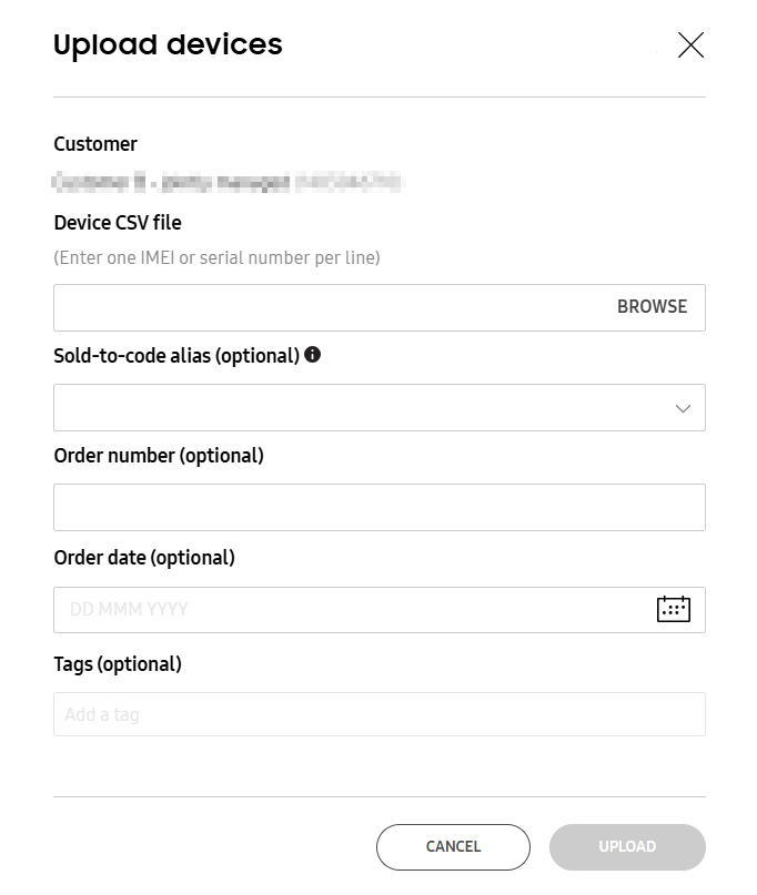 The Upload devices dialog.