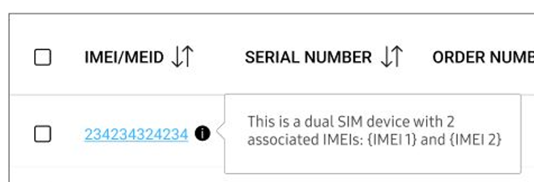 Two IMEIs are shown in tooltip