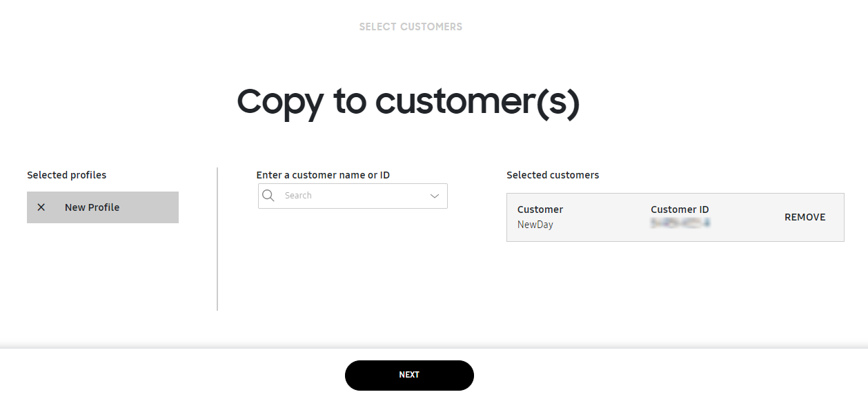 Select customers to copy profile to