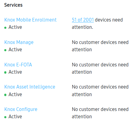 Customer device alerts divided by service