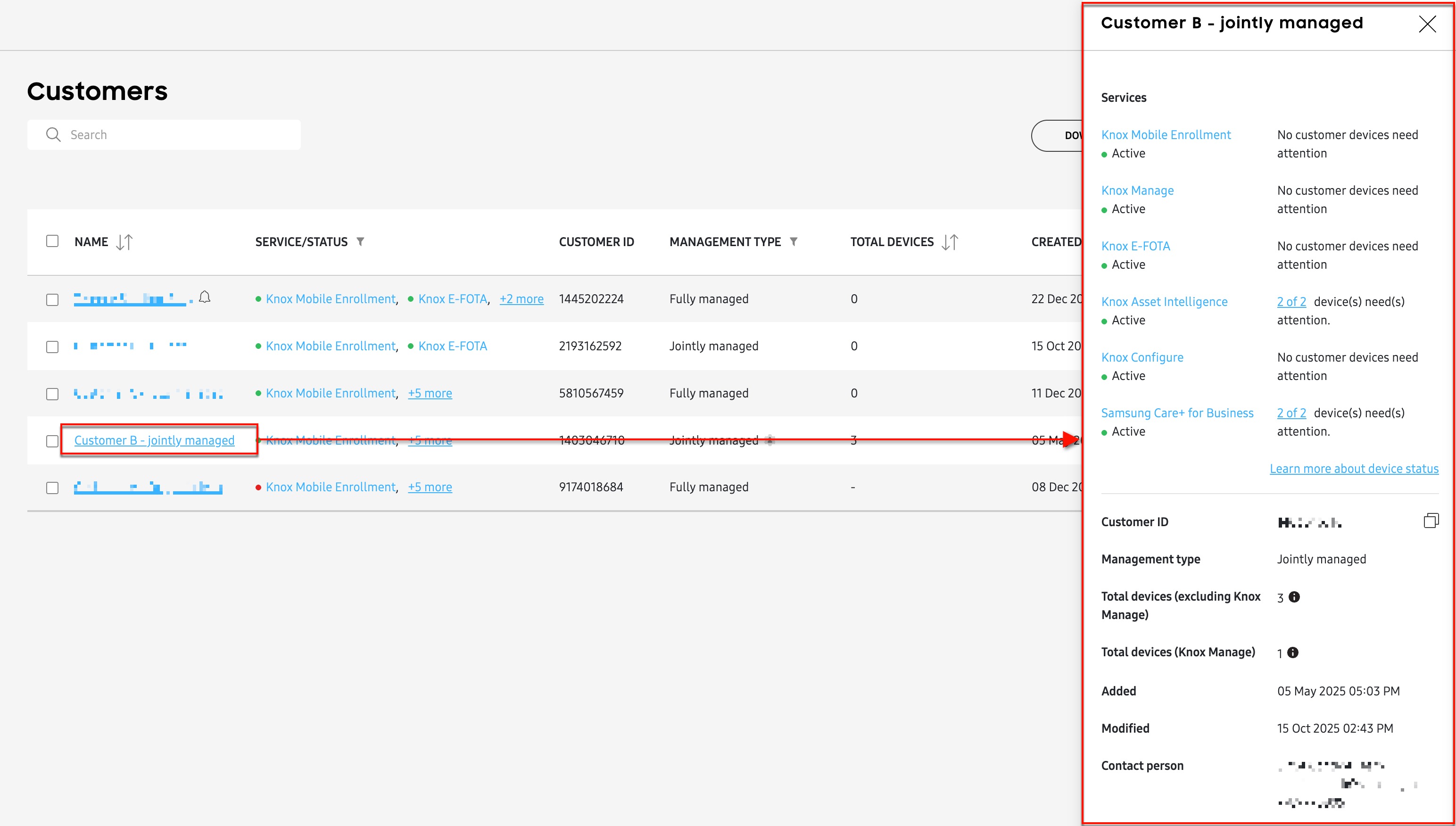 Customers details side panel