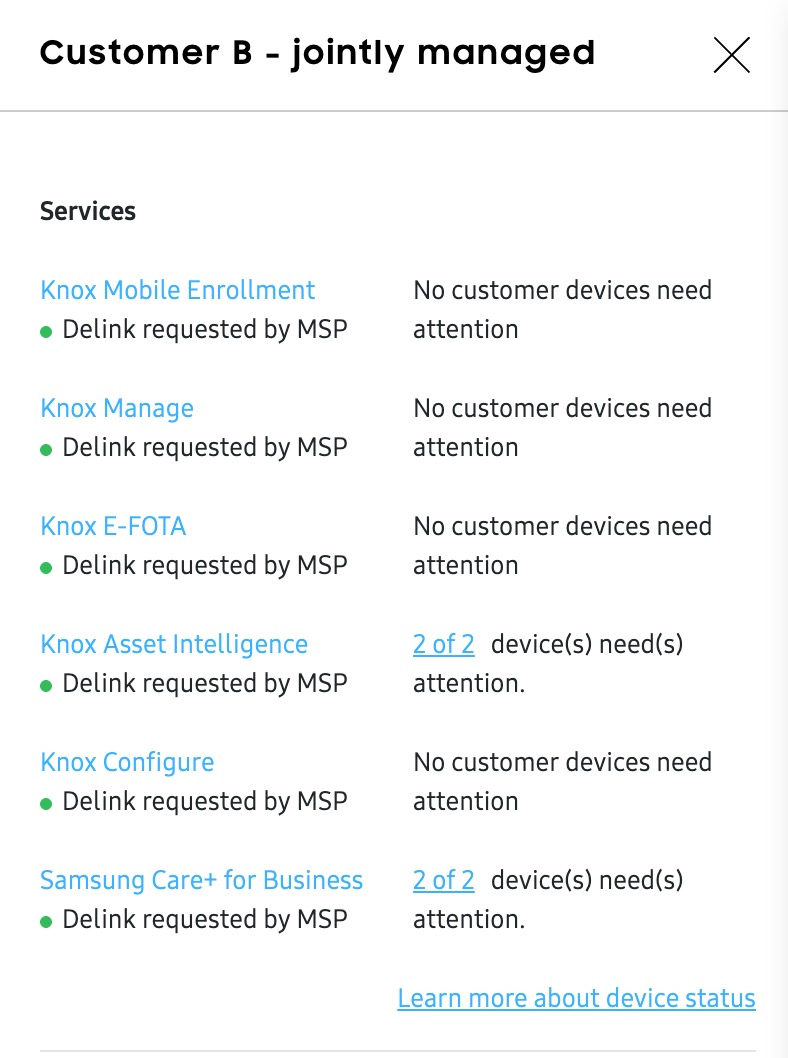 Delink requested by msp status