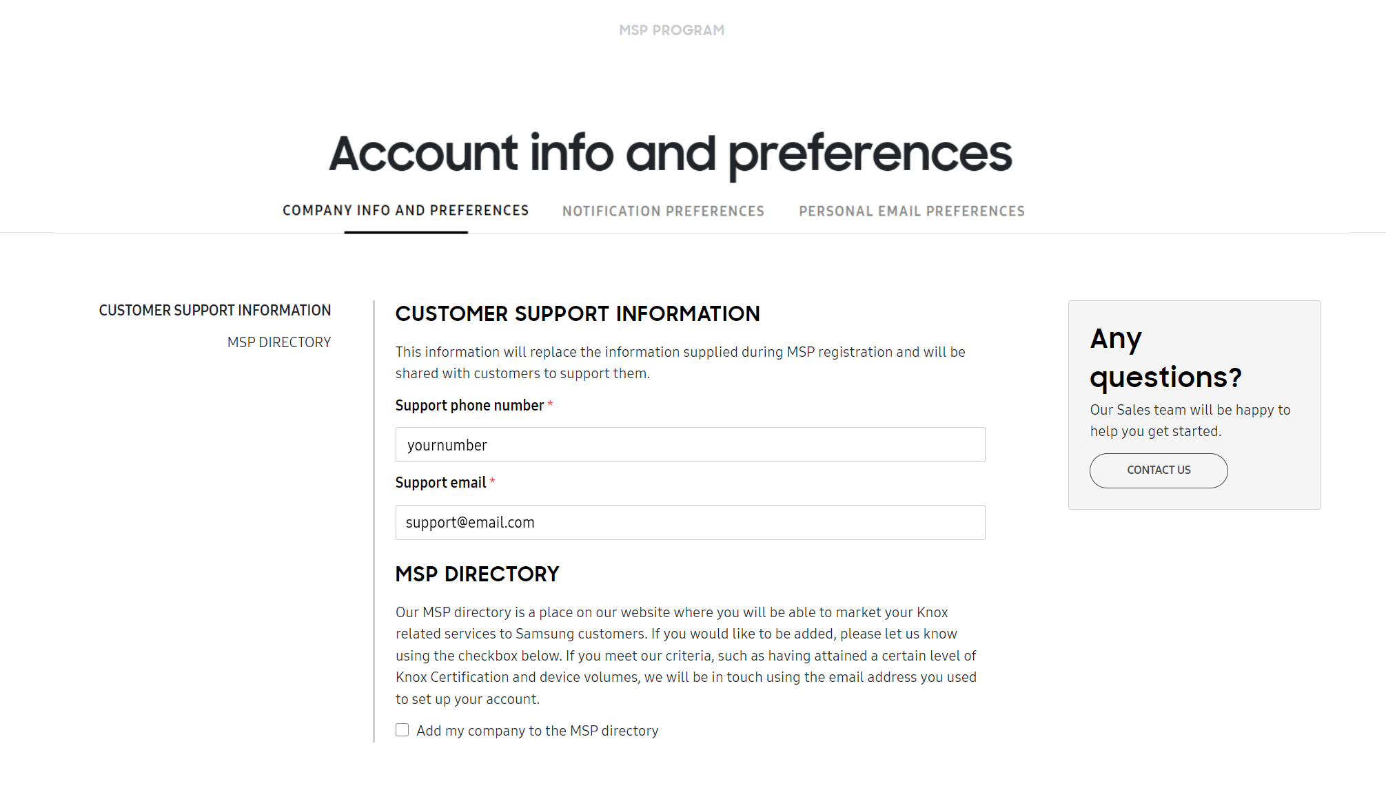 Account preferences
