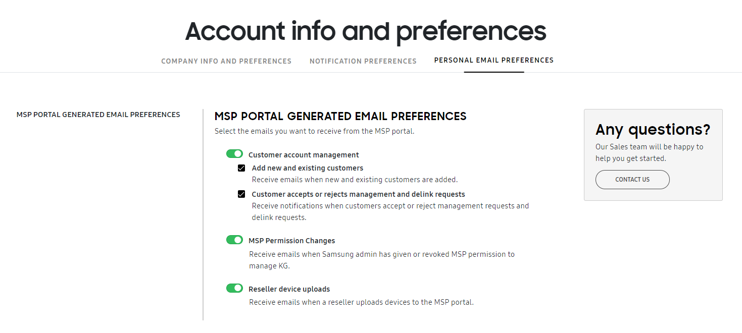 Personal email notification preferences