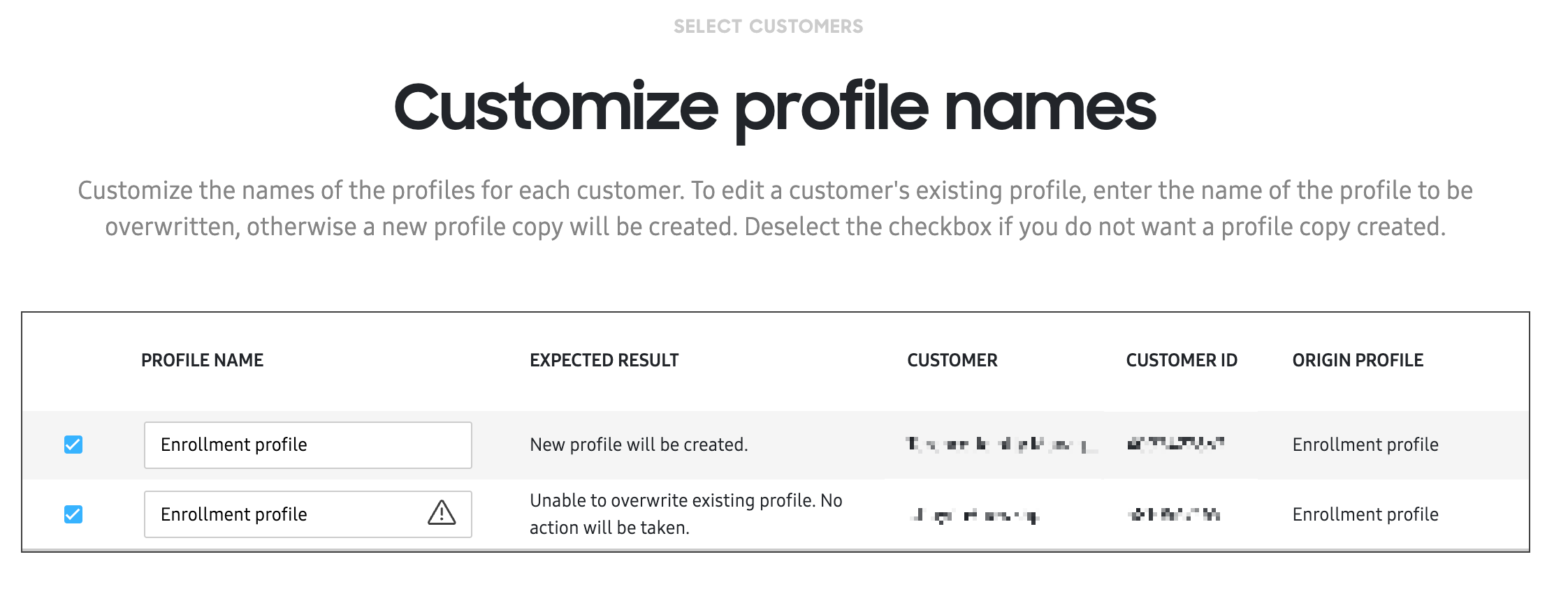 expected results profile name