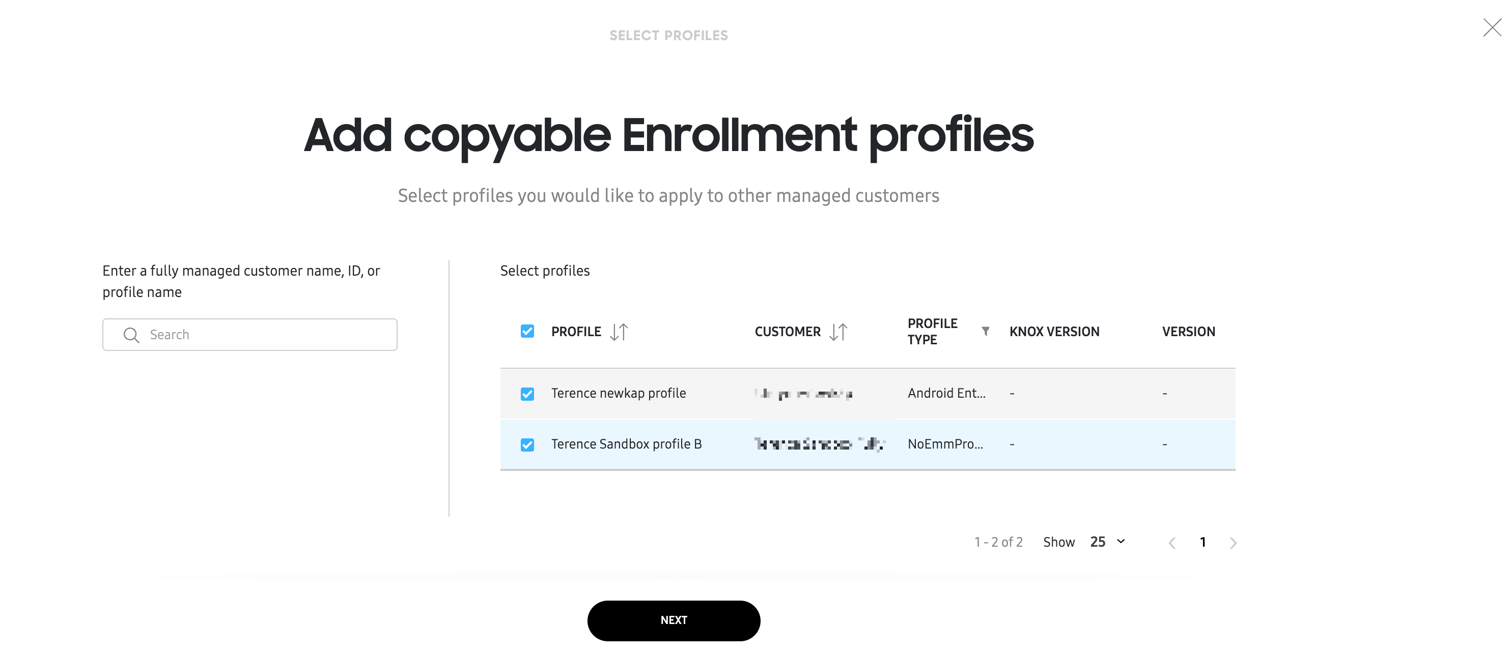 Select origin profile
