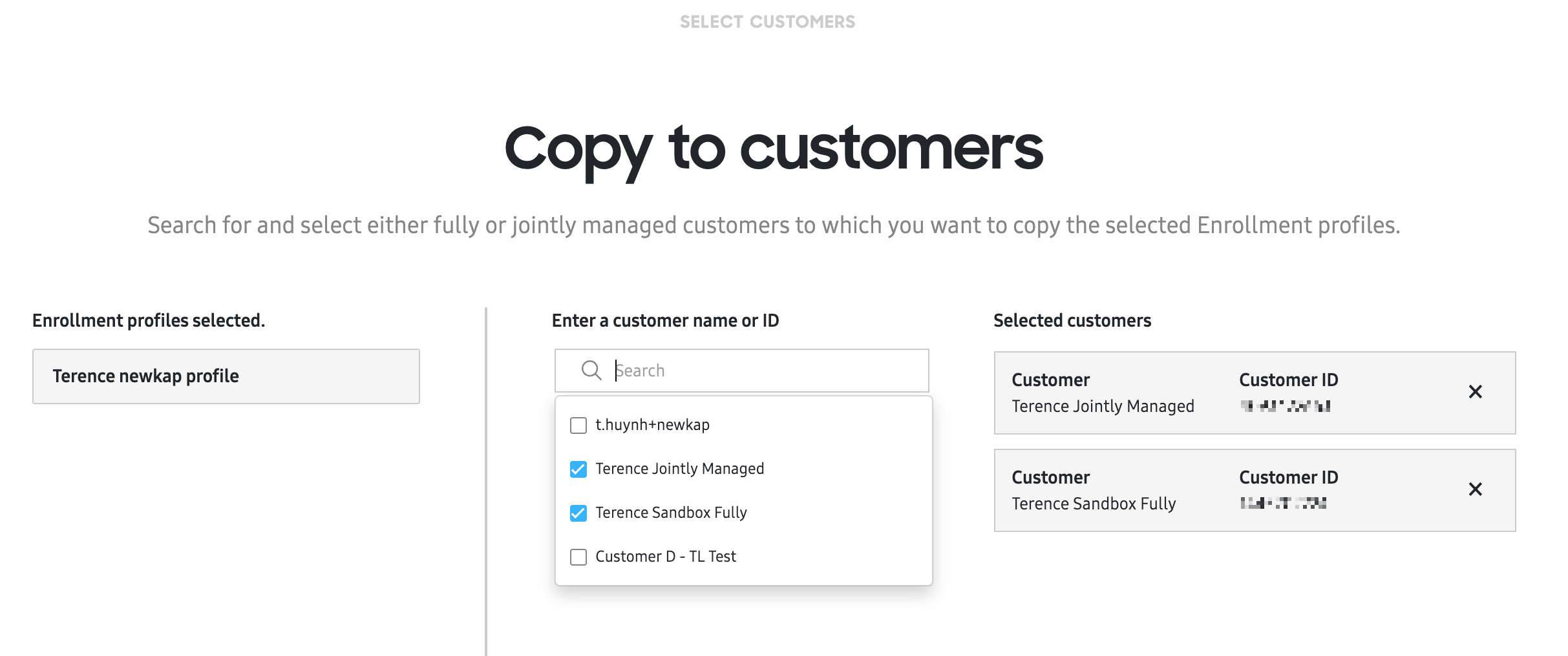 Table of profiles that can be cloned