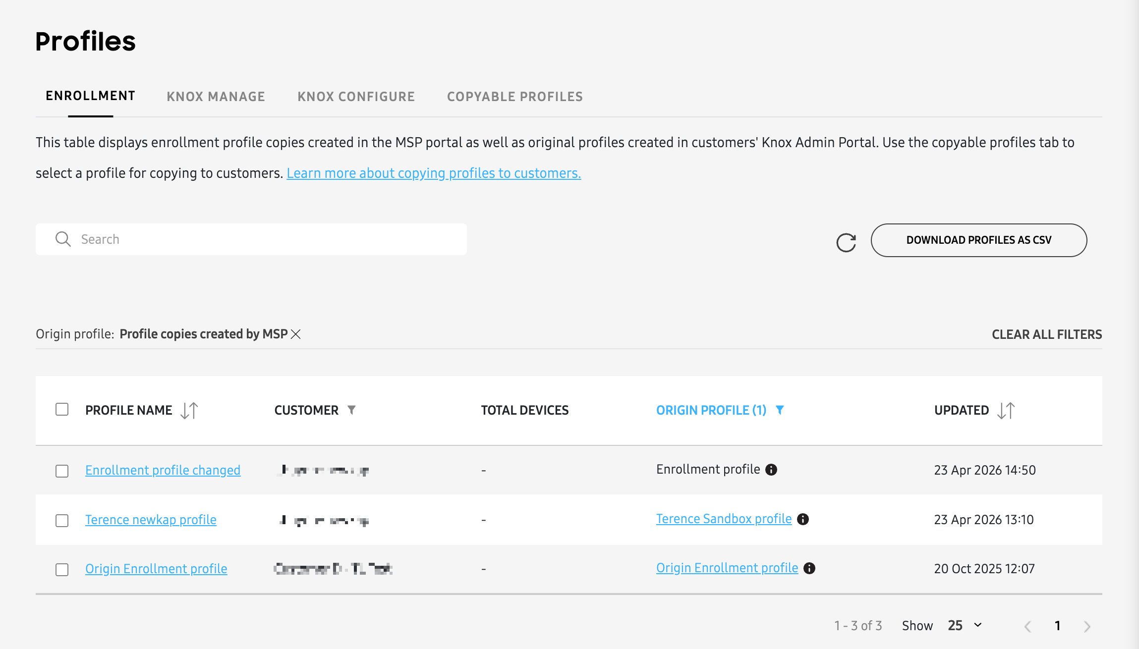 Enrollment tab on profiles page