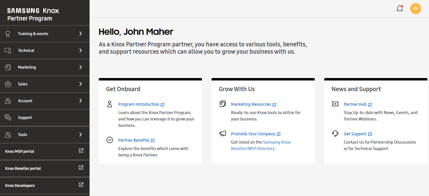 Knox Partner Portal dashboard