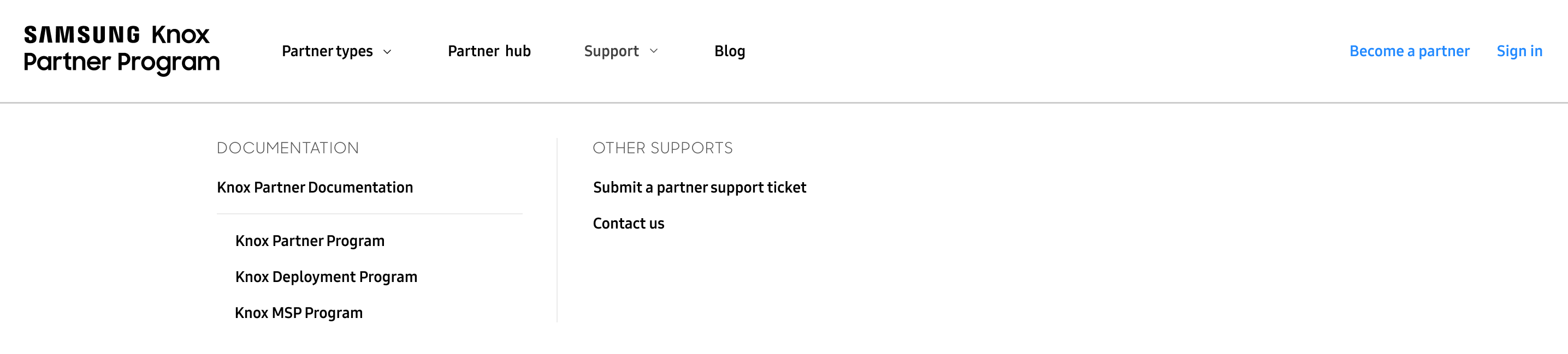 Knox Partner Program website header.