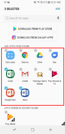 Select apps to add from phone