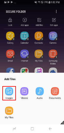 Add files to Secure Folder popup