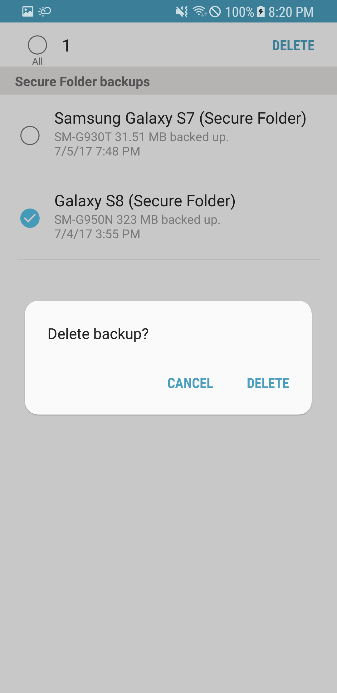 Delete backup popup