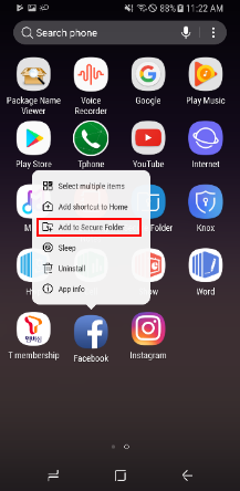 Add app to Secure Folder from quick menu