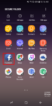 App added to Secure Folder from quick menu