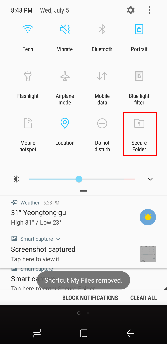 Tap the Secure Folder icon to hide your Secure Folder contents